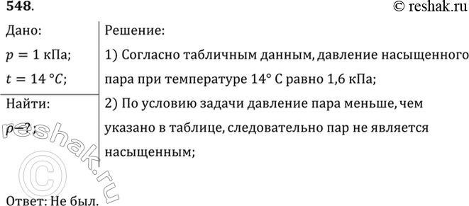Изображение Давление водяного пара при температуре 14 °С было равно 1 кПа. Был ли этот пар...